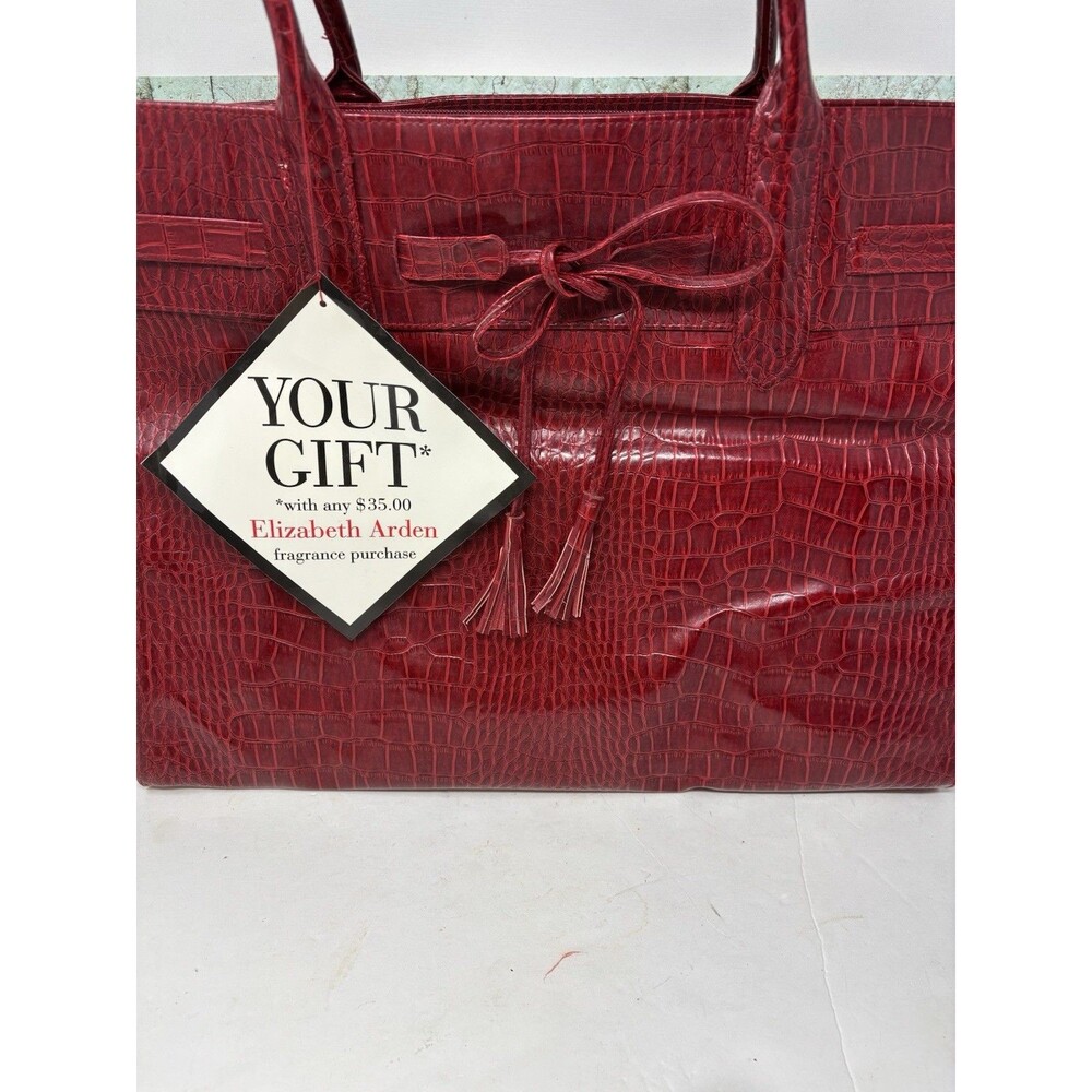 Elizabeth Arden Large Red Faux Croc Textured Convertible Tote Bag - NWT VTG